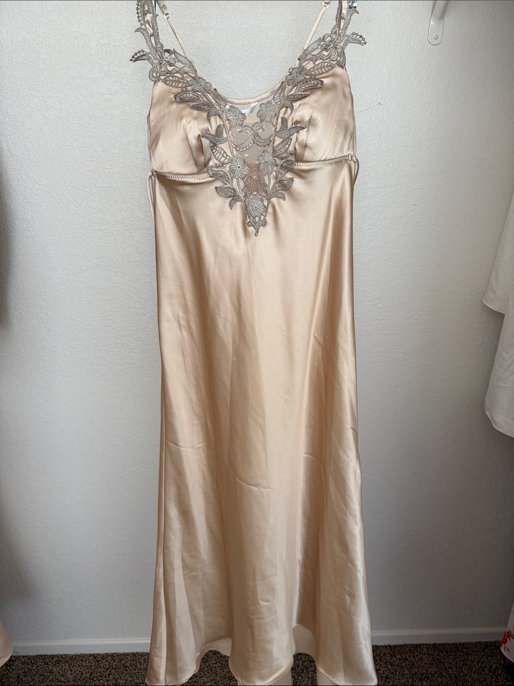 Flora Elegant Champagne Slip Dress with Lace Detail
